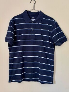 Uniqlo Men/Boys Navy Blue Polo with White Stripes SZ.M